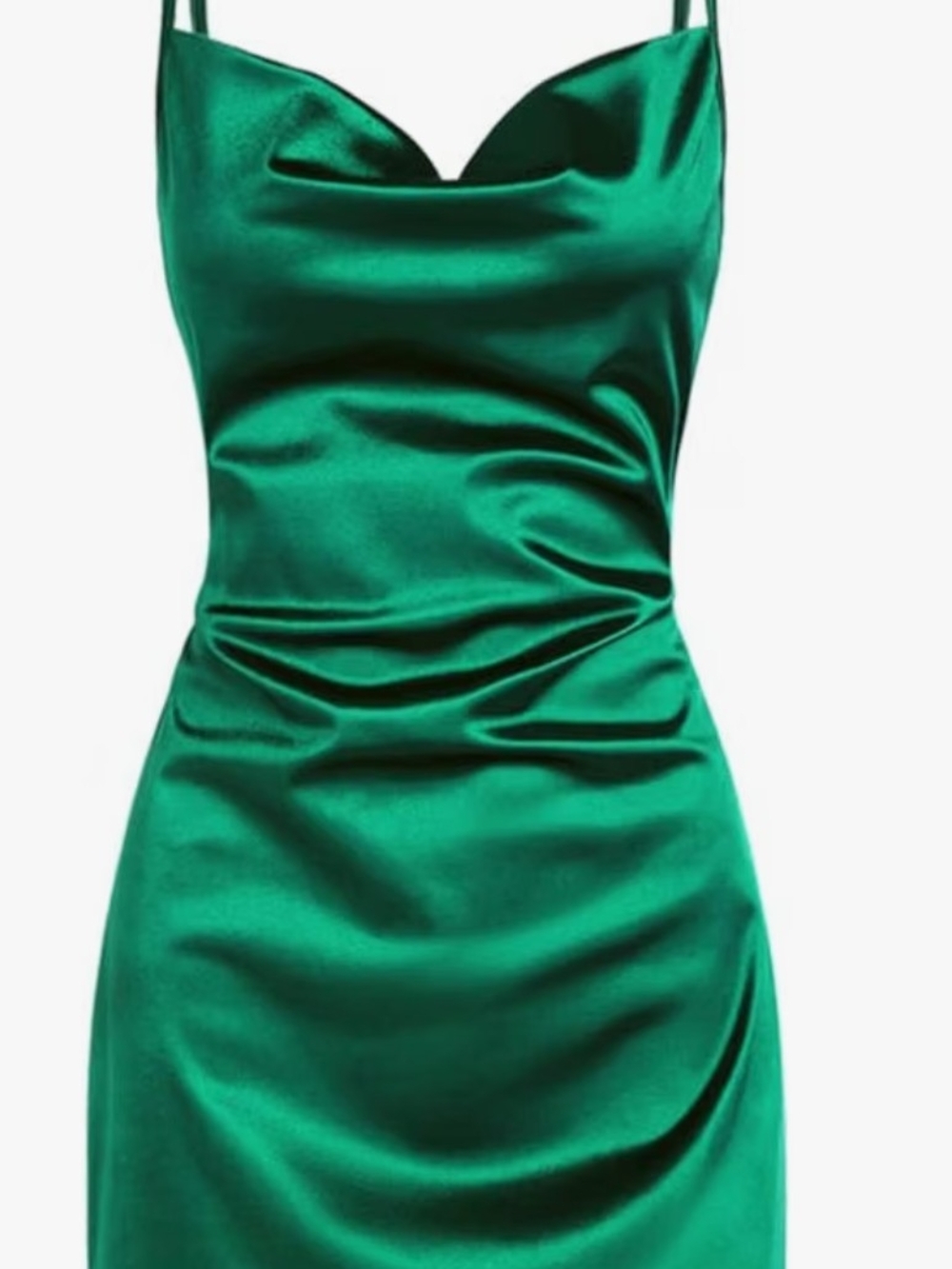 Emerald Satin Cowl Neck Slip Dress - New W/O Tags